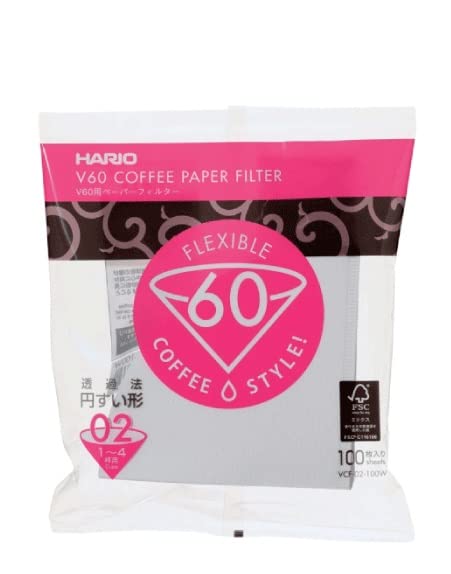 Hario V60 Paper Coffee Filters Single Use Pour Over Cone Filters Size 02, White, 100 count
