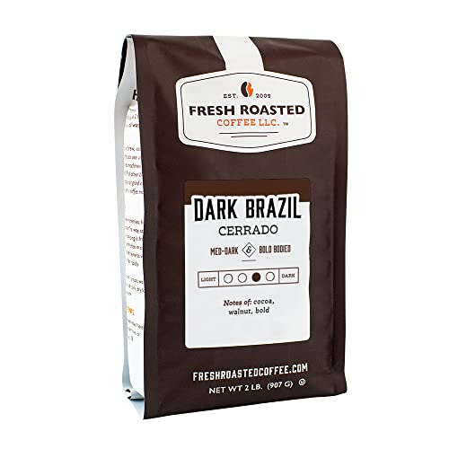 Fresh Roasted Coffee, Dark Brazil Cerrado, 2 lb (32 oz), Med-Dark Roast, Whole Bean, Kosher